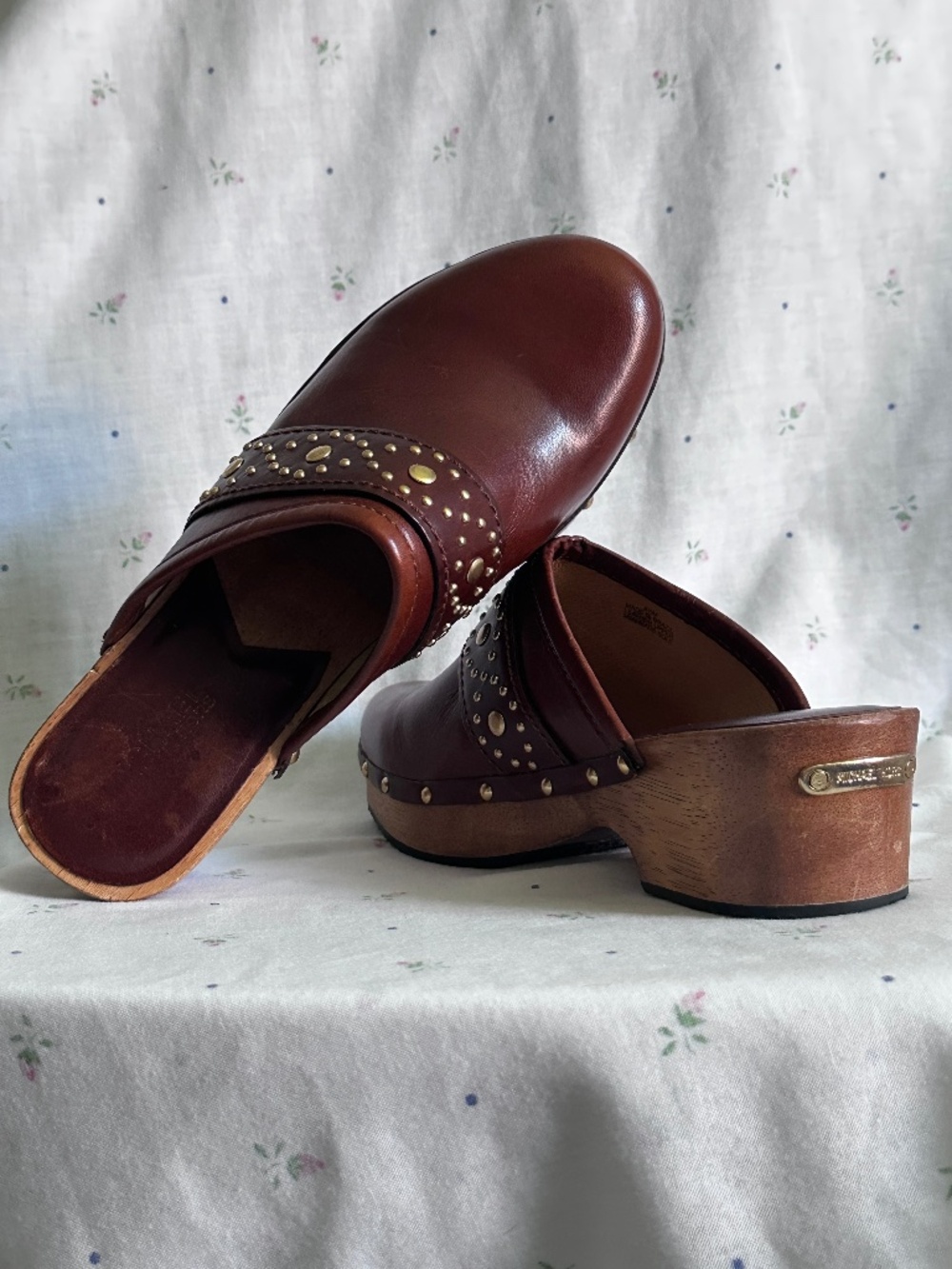 Michael Kors Studded Leather Wood Clogs - 8.5M